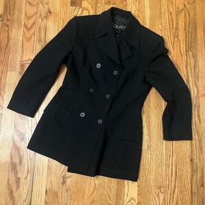 Vintage Laurèl Black 100% Virgin Wool Double-Breasted Blazer - Germany (US 6) b6